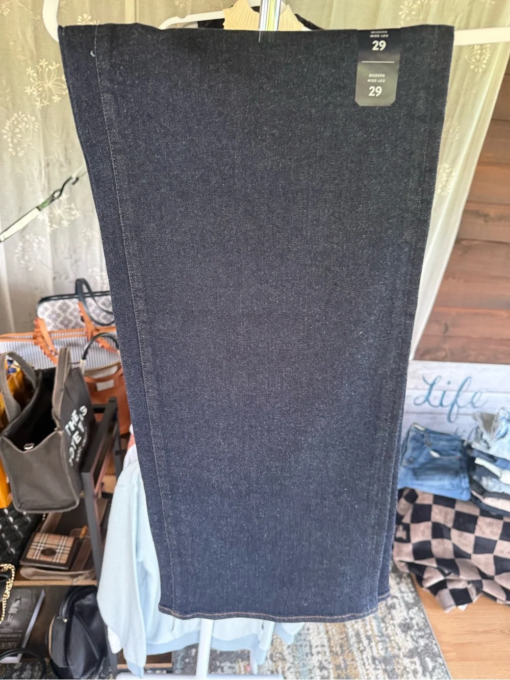 J. Crew Modern Wide-Leg Jeans in Dark Indigo with Orange Stitching - Picture 4 of 5